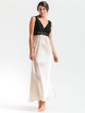 Black Lace Bodice White Maxi Slip Dress